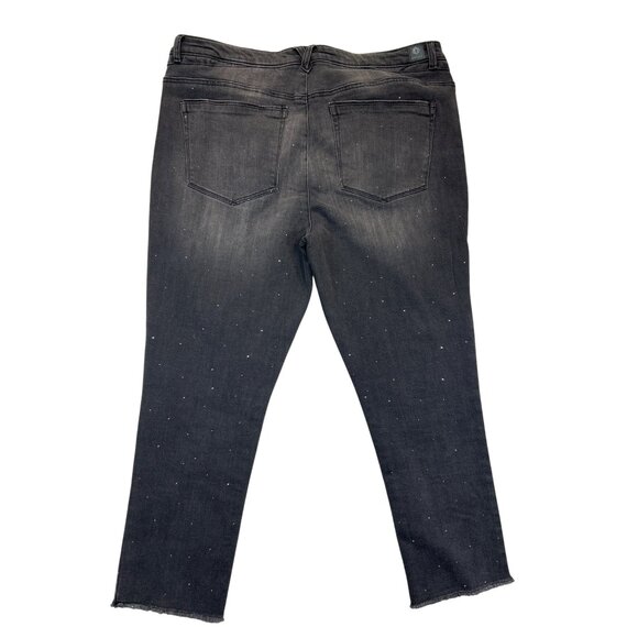 Democracy Jeans Womens 14 Black Denim High Rise Frayed‎ Hem Jeweled - Picture 2 of 9